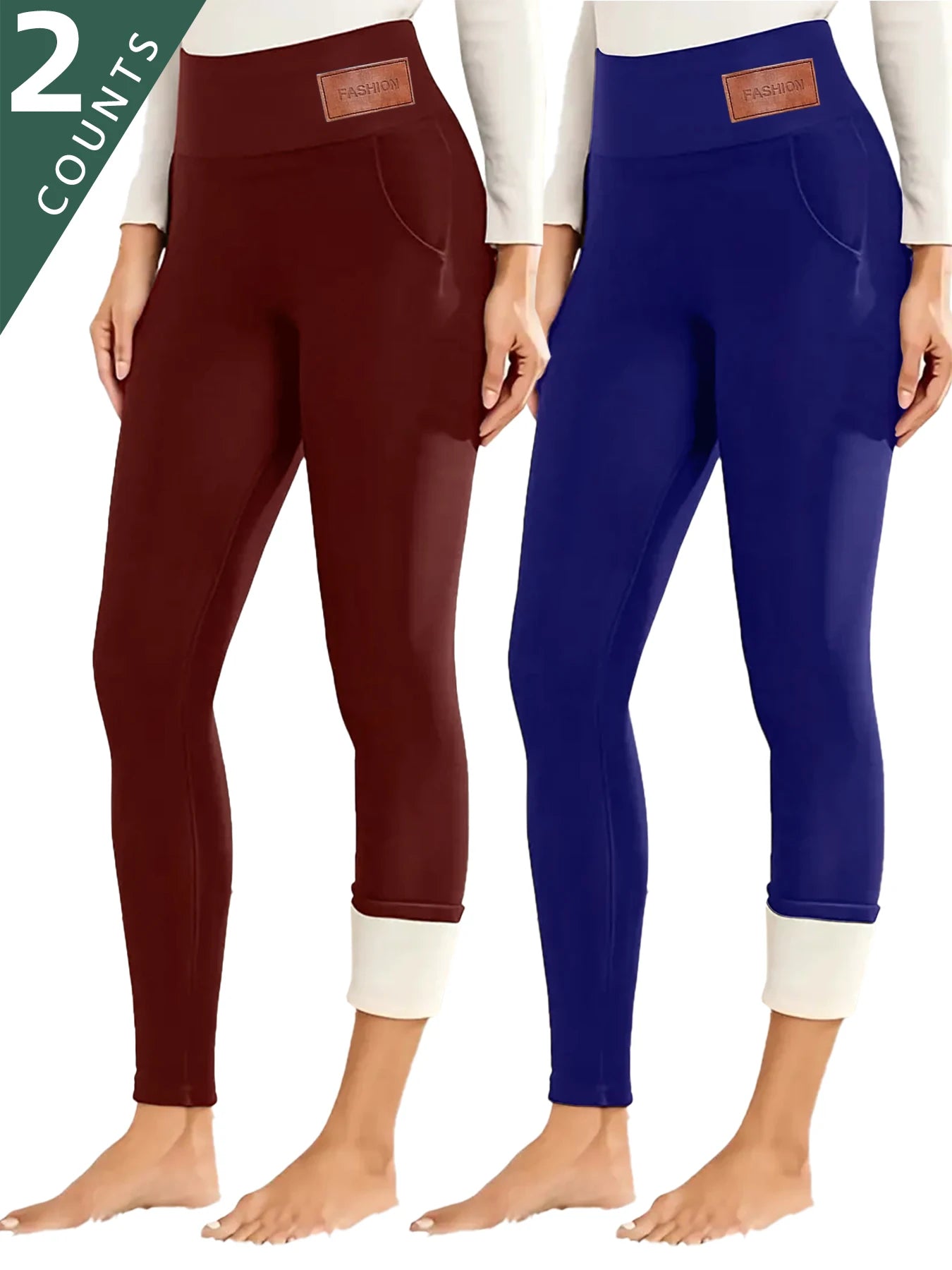 Women's 4-Pack High-Waisted Fleece-Lined Tummy Control Leggings Thickened Elastic Waistband Winter Thermal Insulation Side Pocke