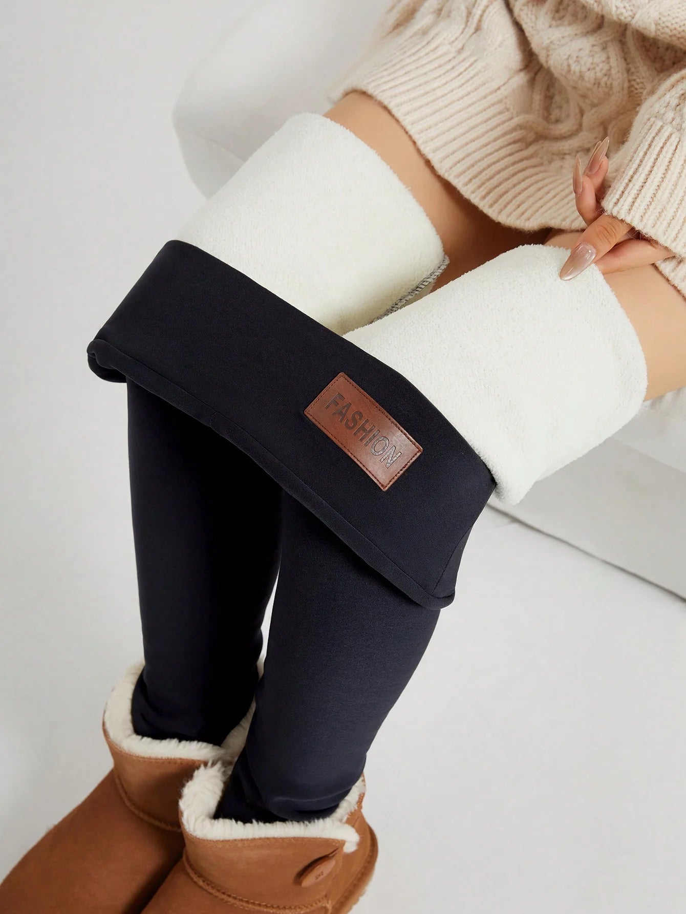 Women's 4-Pack High-Waisted Fleece-Lined Tummy Control Leggings Thickened Elastic Waistband Winter Thermal Insulation Side Pocke