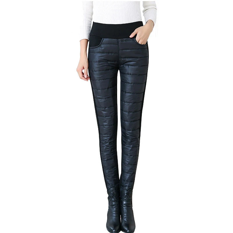 Winter Women Down Pants Plus Size Velvet Trousers Thickening Slim Thermal Female Warm Trousers High Waist Straight Cotton Pant