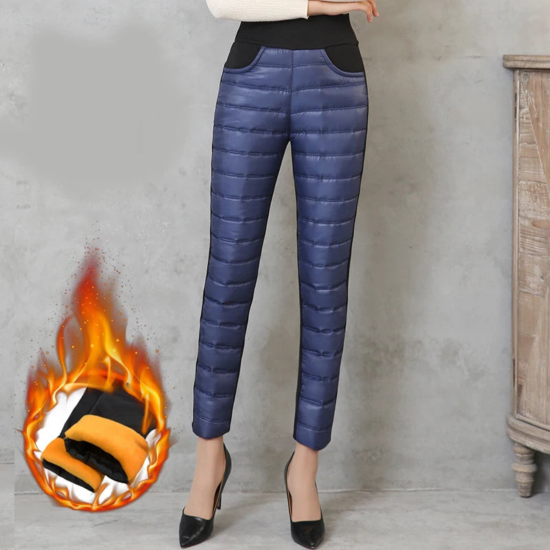 Winter Women Down Pants Plus Size Velvet Trousers Thickening Slim Thermal Female Warm Trousers High Waist Straight Cotton Pant