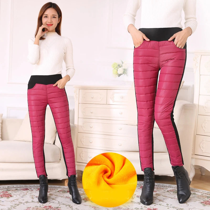 Winter Women Down Pants Plus Size Velvet Trousers Thickening Slim Thermal Female Warm Trousers High Waist Straight Cotton Pant