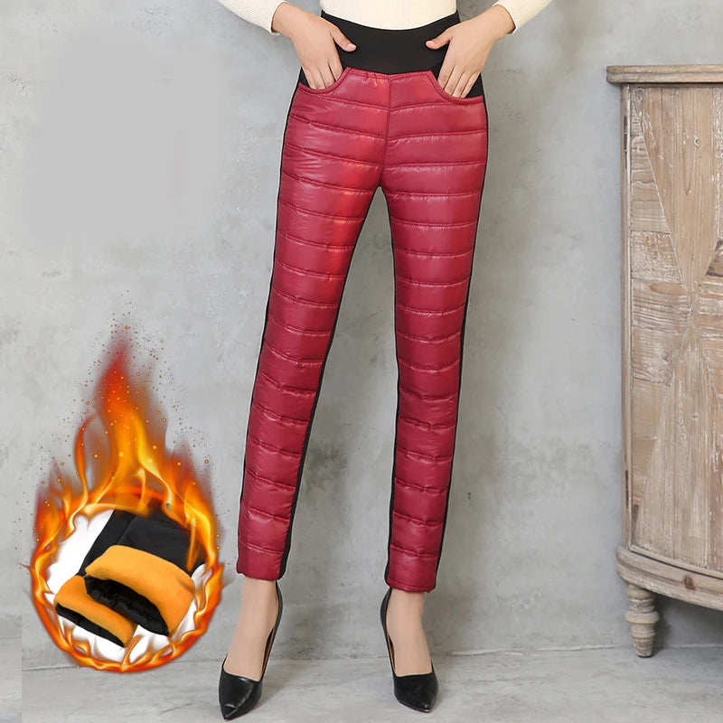 Winter Women Down Pants Plus Size Velvet Trousers Thickening Slim Thermal Female Warm Trousers High Waist Straight Cotton Pant