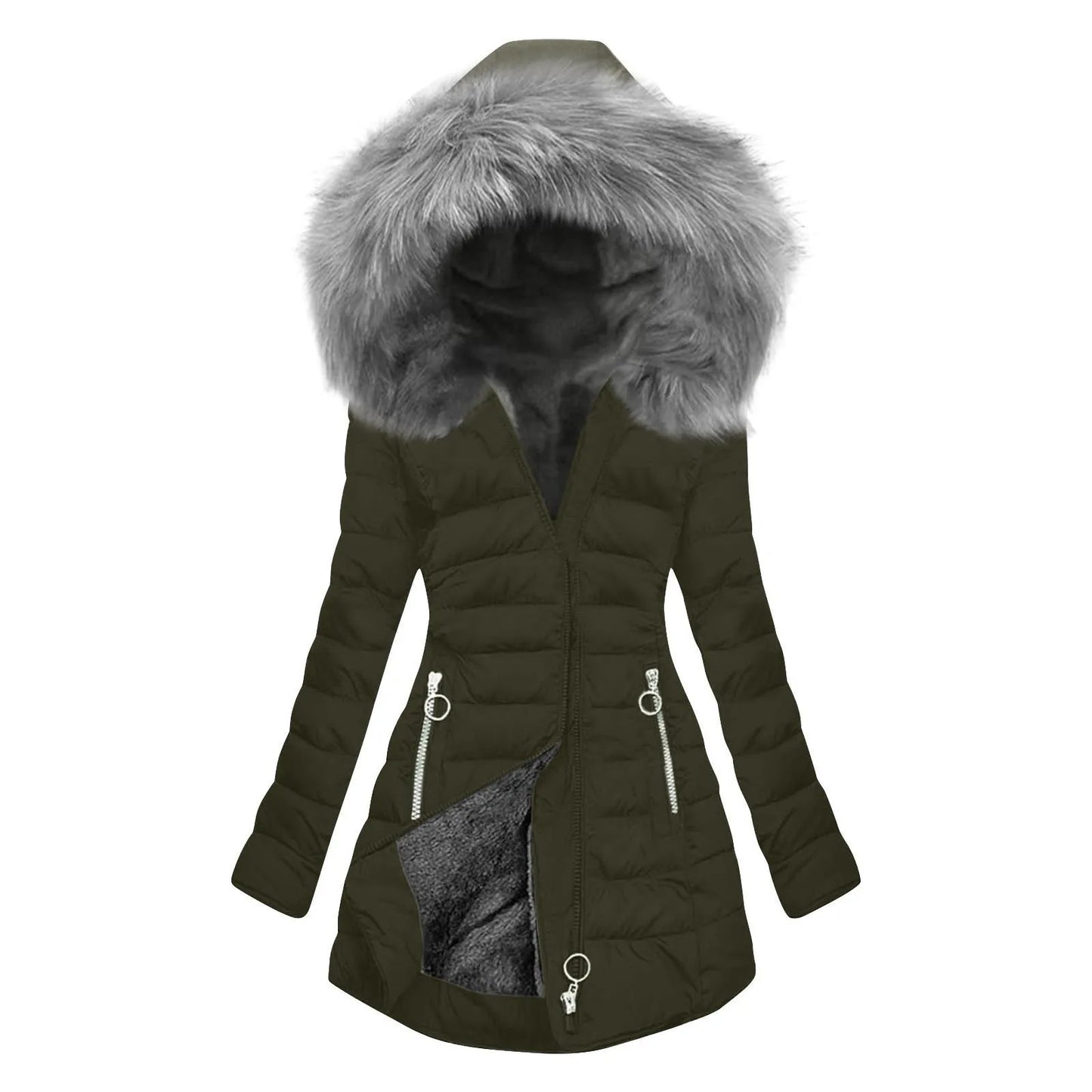 Womens Lined Long Coat Plus Size Mid Length Quilted Jacket Warm Winter Outerwear With Hood Windproof Winter Jacket For Women