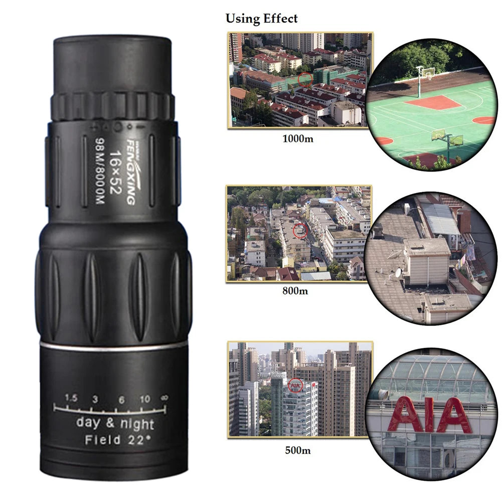 16x52 Portable Monocular Telescope 66M/8000M Zoom Long Range Spyglass Outdoor Binoculars for Outdoor Sports Camping Travel
