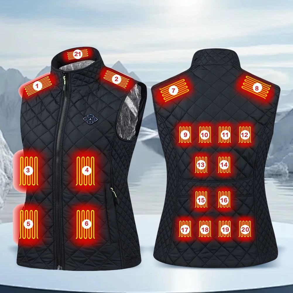 Women 21-zone Electric Heating Vest Autumn and Winter Cotton Vest Electric Heating Thermal Vest Jackets Heated Coat For Women