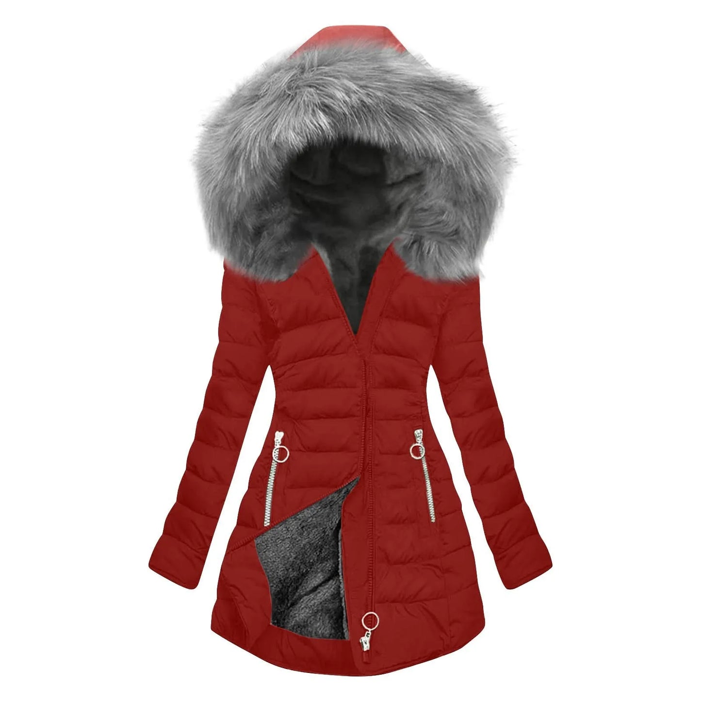 Womens Lined Long Coat Plus Size Mid Length Quilted Jacket Warm Winter Outerwear With Hood Windproof Winter Jacket For Women