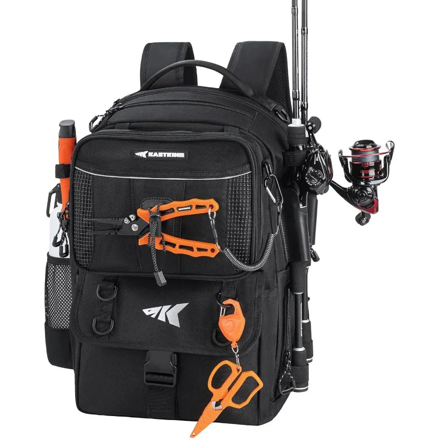 BaitSpace 50L Fishing Tackle Backpack with Removable Bait Binder 2 Rod Holders Ample Storage for Fishing Gear and Equipment Ide
