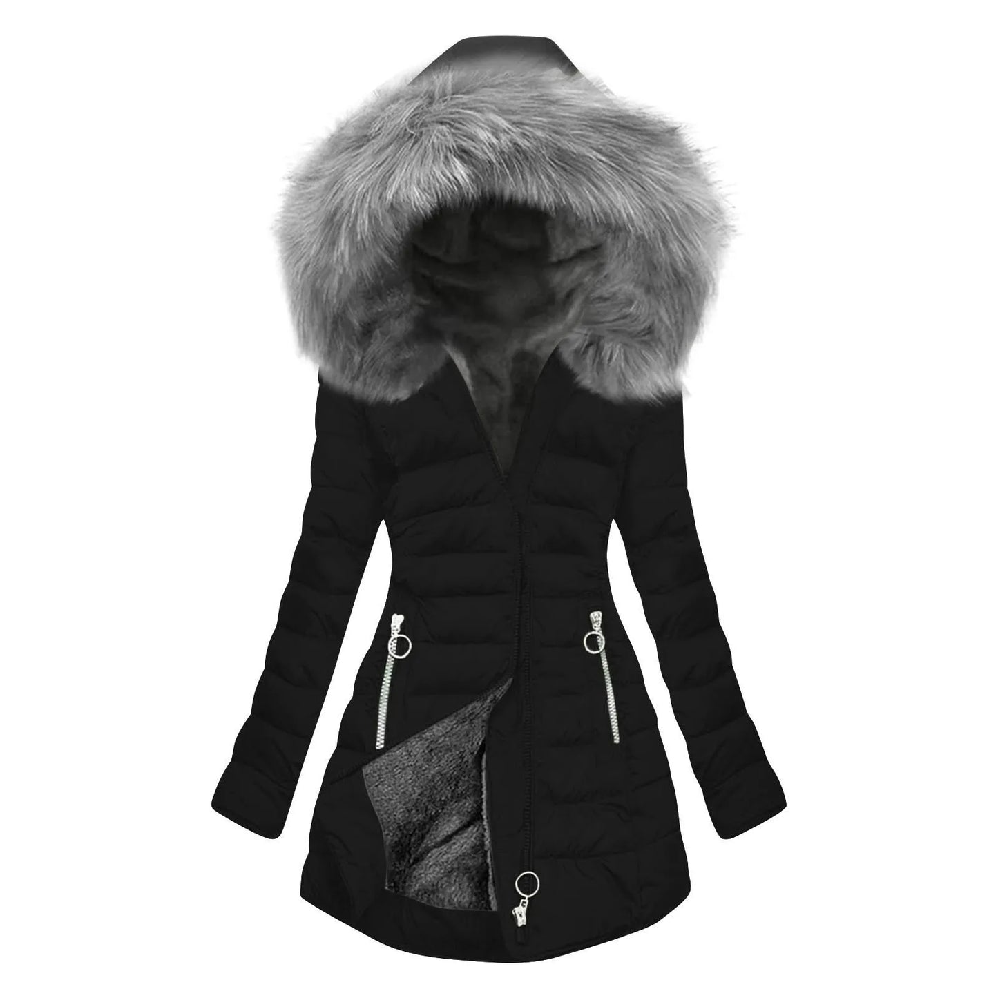 Womens Lined Long Coat Plus Size Mid Length Quilted Jacket Warm Winter Outerwear With Hood Windproof Winter Jacket For Women