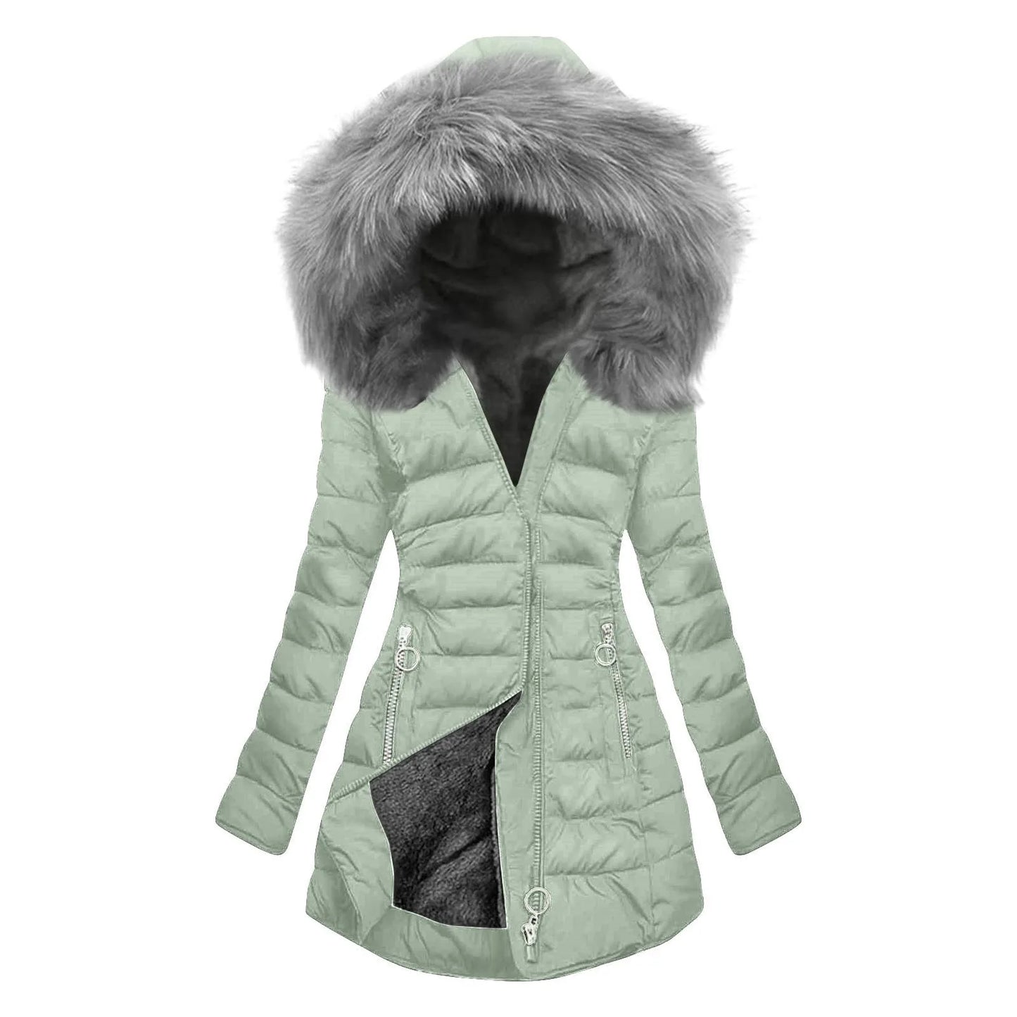 Womens Lined Long Coat Plus Size Mid Length Quilted Jacket Warm Winter Outerwear With Hood Windproof Winter Jacket For Women