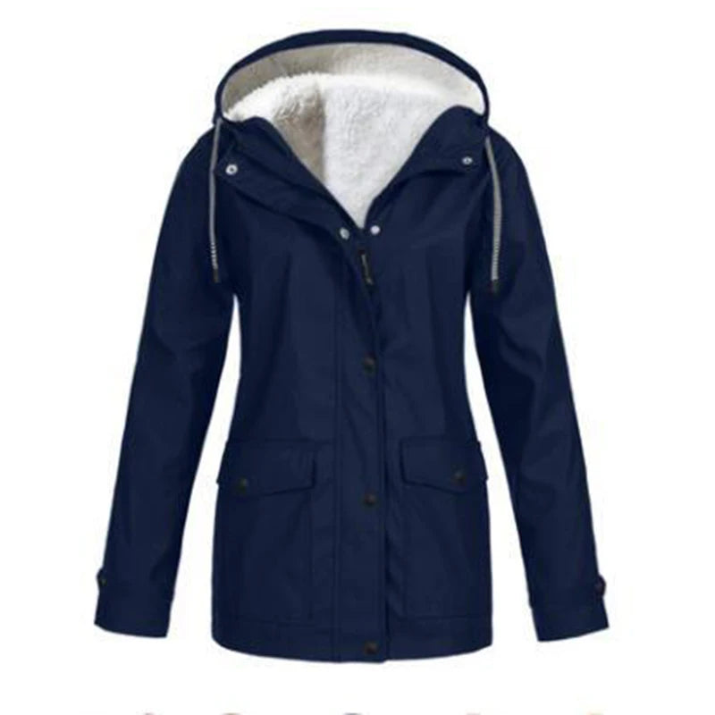 Women's Autumn Winter Plus Velvet Jacket Windproof Waterproof Hooded Coat Outdoor Sports Cloths For Climbing Cycling Fishing