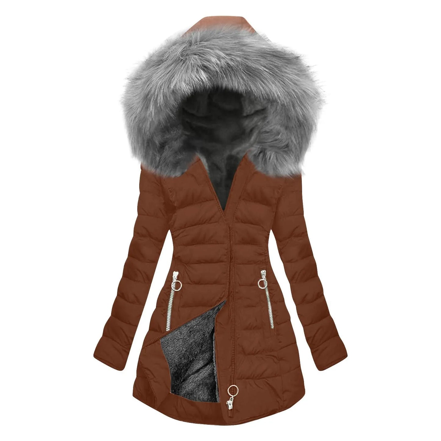 Womens Lined Long Coat Plus Size Mid Length Quilted Jacket Warm Winter Outerwear With Hood Windproof Winter Jacket For Women