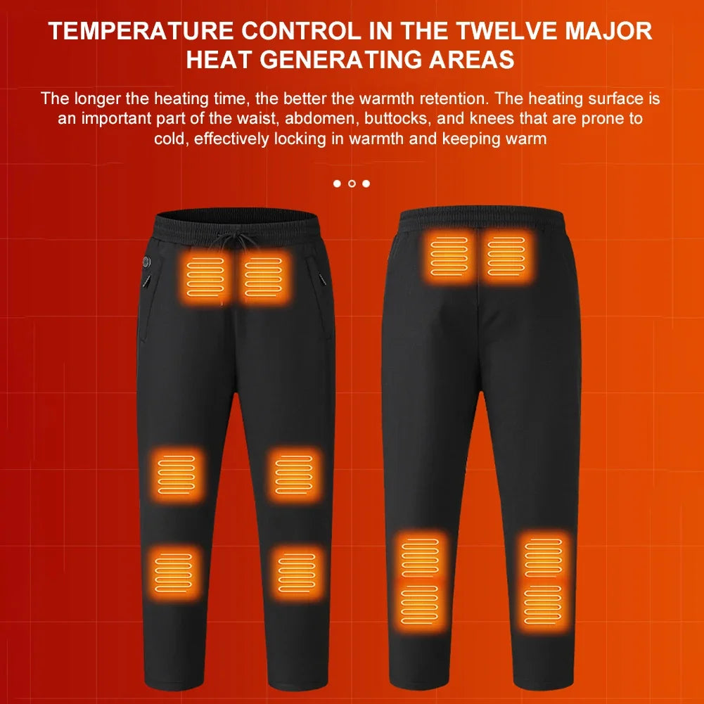 Heating Pants for Men Women Elastic Waist Waterproof Pants 12 Heating Zone 3 Temperature Mode for Skiing Fishing Motorcycle