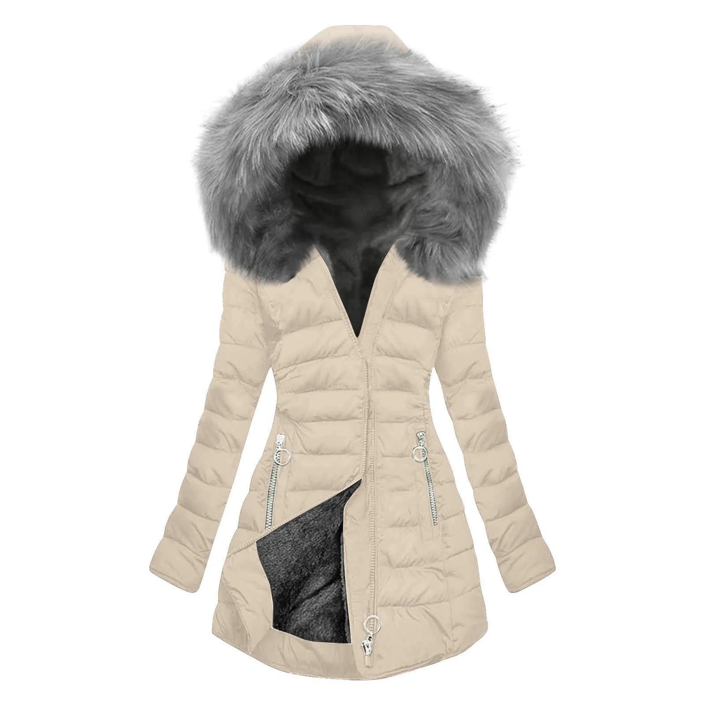 Womens Lined Long Coat Plus Size Mid Length Quilted Jacket Warm Winter Outerwear With Hood Windproof Winter Jacket For Women