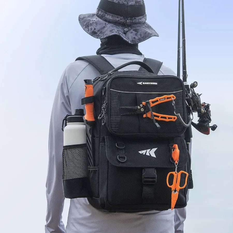 BaitSpace 50L Fishing Tackle Backpack with Removable Bait Binder 2 Rod Holders Ample Storage for Fishing Gear and Equipment Ide
